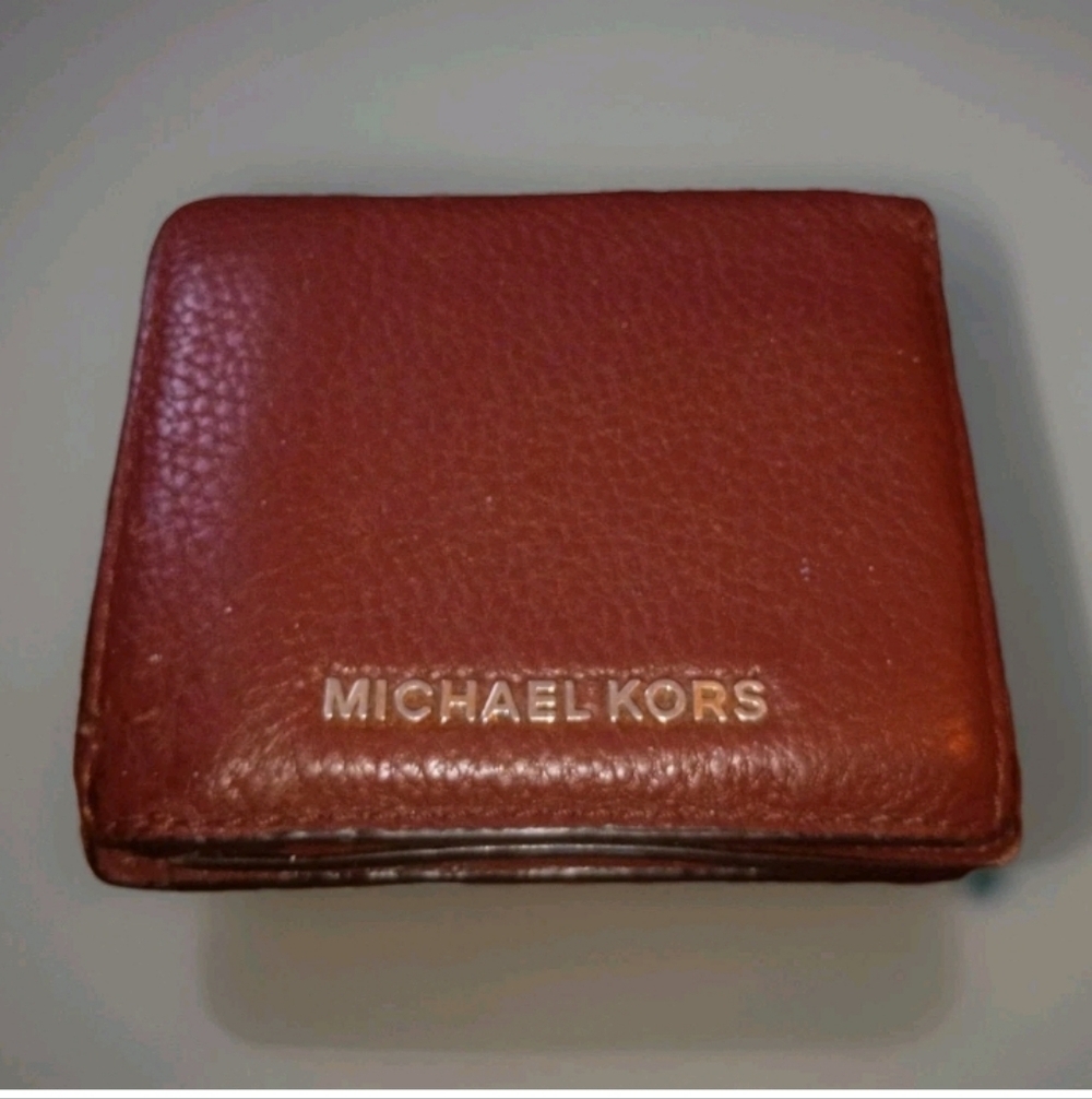 Michael Kors Pebbled Chestnut Leather Wallet Zip & Snap Card Holder